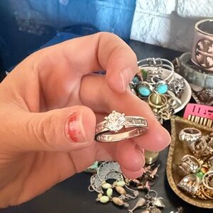 Elegant Silver Engagement Ring Set